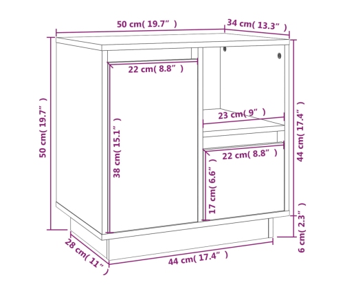 vidaXL Mesita de noche madera maciza de pino gris 50x34x50 cm