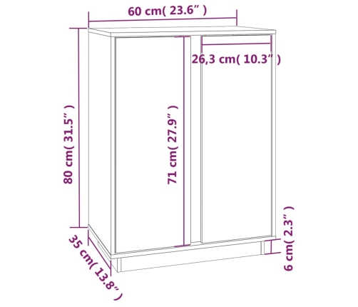 Aparador de madera maciza de pino 60x35x80 cm