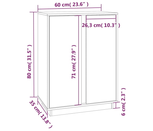 Aparador de madera maciza de pino negro 60x35x80 cm