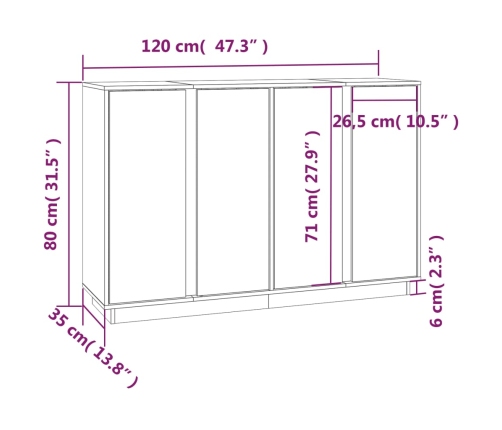 Aparador de madera maciza de pino 120x35x80 cm