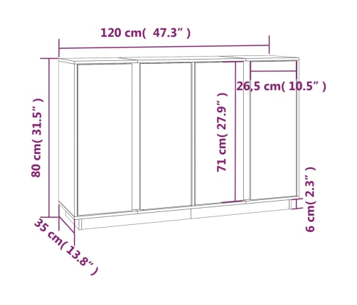 Aparador de madera maciza de pino blanco 120x35x80 cm