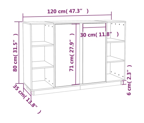 Aparador de madera maciza de pino 120x35x80 cm