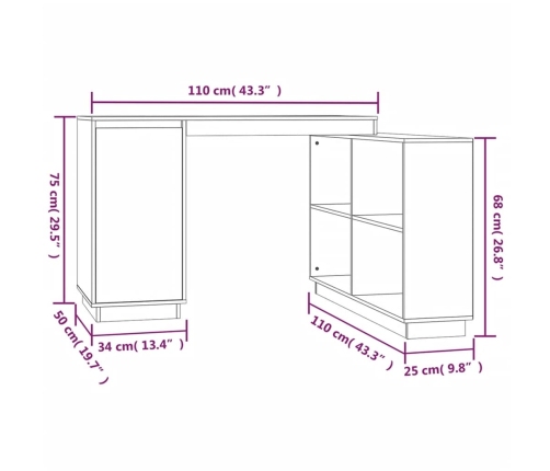 Escritorio de madera maciza de pino 110x50x75 cm