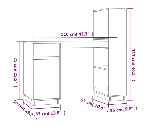 Escritorio de madera maciza de pino 110x53x117 cm