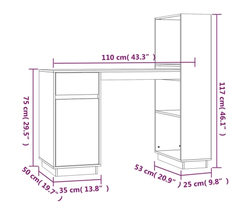 Escritorio de madera maciza de pino negro 110x53x117 cm