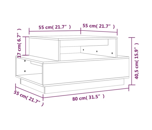 Mesa de centro de madera maciza de pino 80x55x40,5 cm