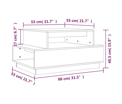 Mesa de centro madera maciza de pino marrón miel 80x55x40,5 cm