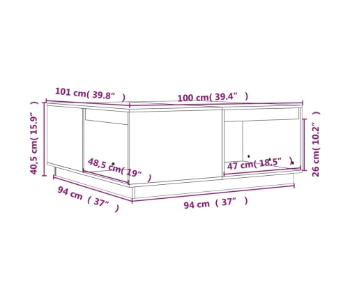 Mesa de centro de madera maciza de pino 100x101x40,5 cm