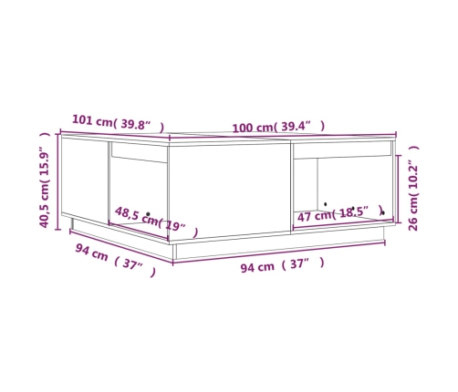 Mesa de centro madera maciza de pino gris 100x101x40,5 cm