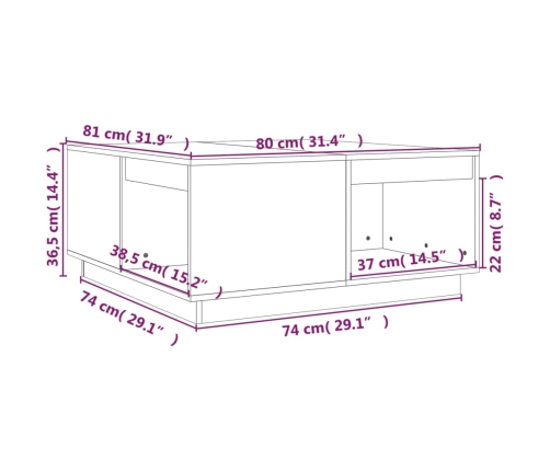 vidaXL Mesa de centro madera maciza de pino 80x81x36,5 cm