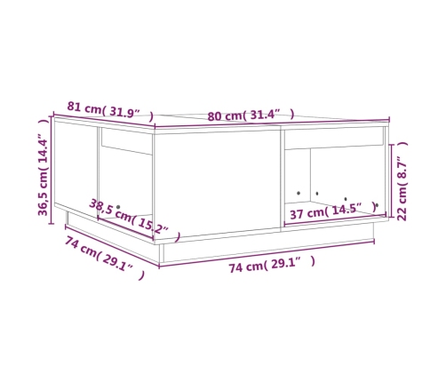 vidaXL Mesa de centro de madera maciza de pino blanco 80x81x36,5 cm