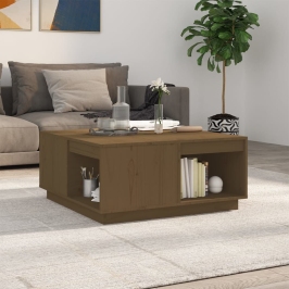 Mesa de centro madera maciza de pino marrón miel 80x81x36,5 cm