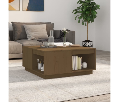 Mesa de centro madera maciza de pino marrón miel 80x81x36,5 cm