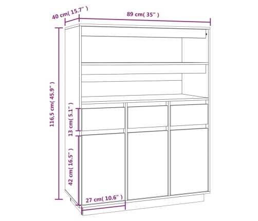 Aparador alto de madera maciza de pino 89x40x116,5 cm