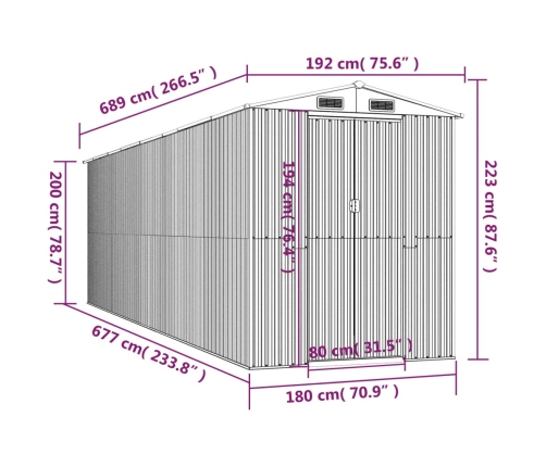 Cobertizo de jardín acero galvanizado verde 192x689x223 cm