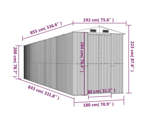 Cobertizo de jardín acero galvanizado verde 192x855x223 cm