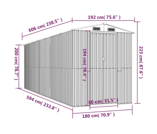 Cobertizo de jardín acero galvanizado gris claro 192x606x223 cm