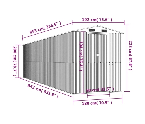 Cobertizo de jardín acero galvanizado gris claro 192x855x223 cm