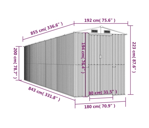 Cobertizo de jardín acero galvanizado antracita 192x855x223 cm