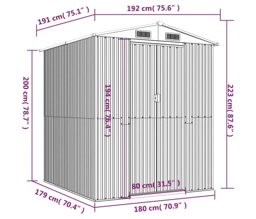 Cobertizo jardín acero galvanizado marrón oscuro 192x191x223 cm