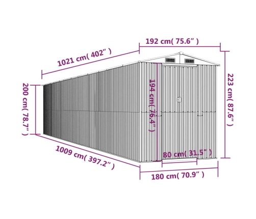 Cobertizo jardín acero galvanizado marrón oscuro 192x1021x223cm