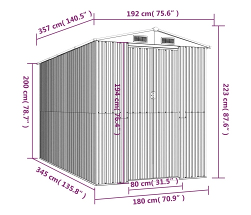 Cobertizo jardín acero galvanizado marrón claro 192x357x223 cm