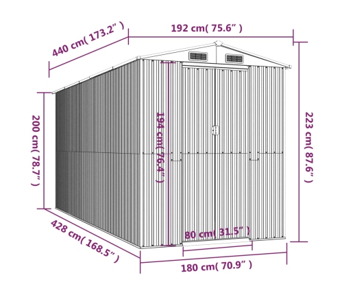 Cobertizo jardín acero galvanizado marrón claro 192x440x223 cm