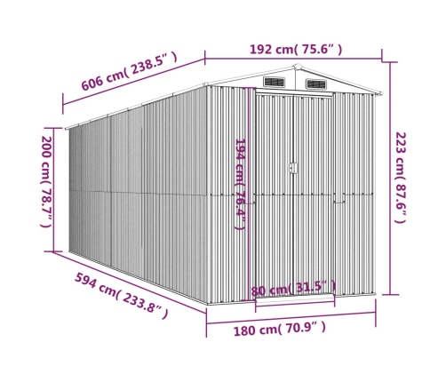 Cobertizo jardín acero galvanizado marrón claro 192x606x223 cm