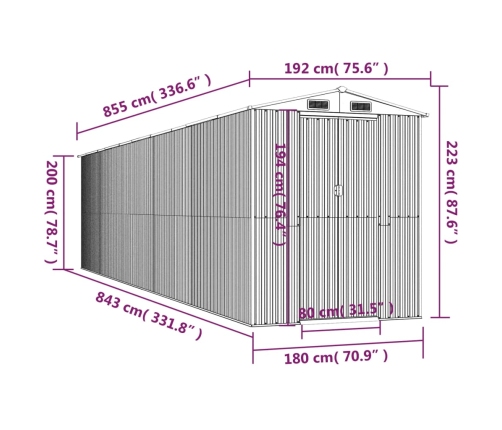 Cobertizo jardín acero galvanizado marrón claro 192x855x223 cm