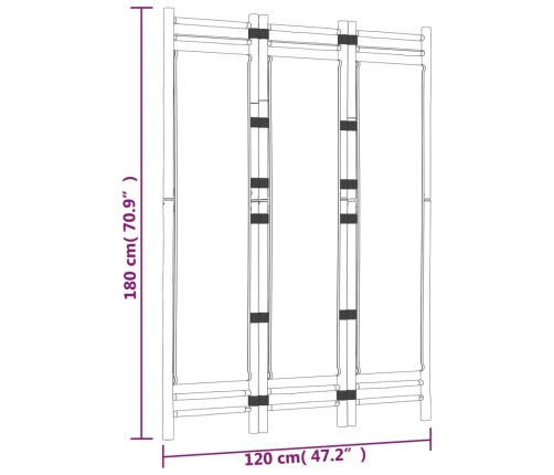 Biombo plegable de 3 paneles bambú y lona 120 cm