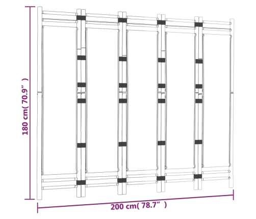 Biombo plegable de 5 paneles bambú y lona 200 cm