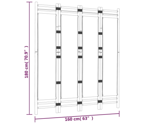 Biombo plegable de 4 paneles bambú y lona 160 cm