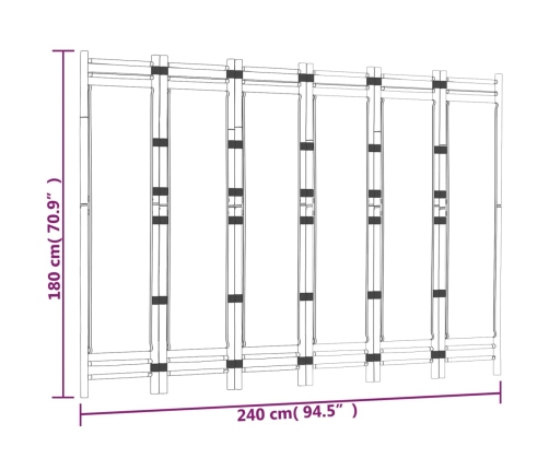 Biombo plegable de 6 paneles bambú y lona 240 cm