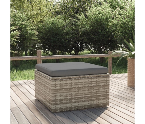 Reposapiés de jardín con cojín ratán sintético gris 55x55x30 cm