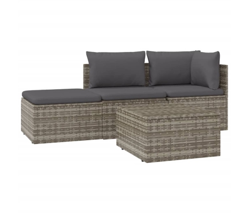 Set de muebles de jardín 4 pzas y cojines ratán sintético gris