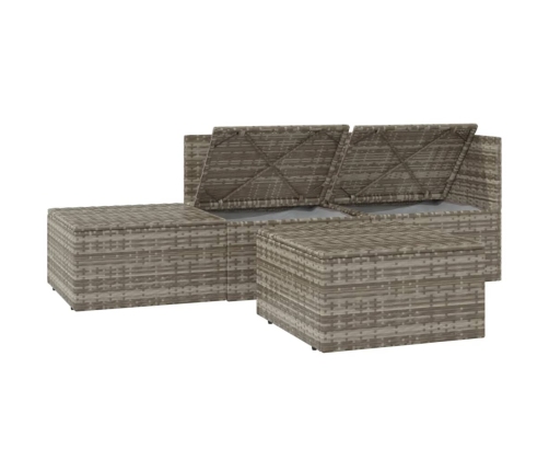 Set de muebles de jardín 4 pzas y cojines ratán sintético gris