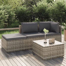 Set de muebles de jardín 4 pzas y cojines ratán sintético gris