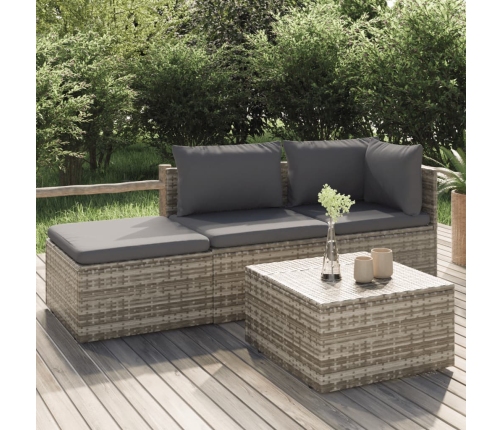 Set de muebles de jardín 4 pzas y cojines ratán sintético gris