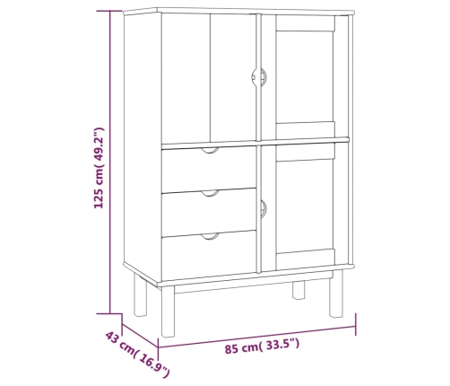 Aparador de madera maciza de pino 85x43x125 cm