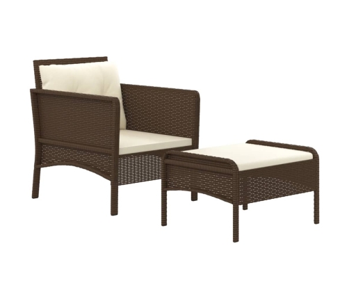 Set muebles de jardín 2 piezas y cojines ratán sintético marrón