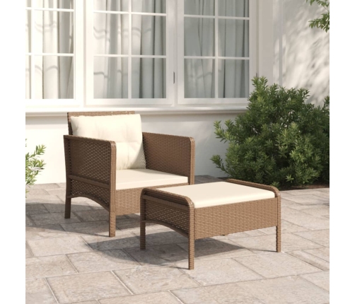Set muebles de jardín 2 piezas y cojines ratán sintético marrón