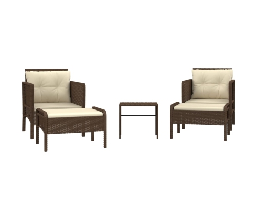 Set muebles de jardín 5 piezas y cojines ratán sintético marrón