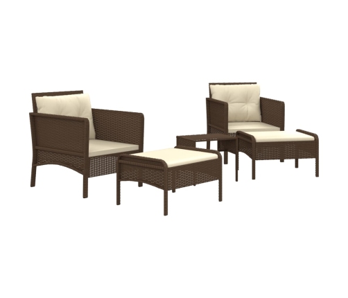 Set muebles de jardín 5 piezas y cojines ratán sintético marrón