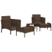 Set muebles de jardín 5 piezas y cojines ratán sintético marrón