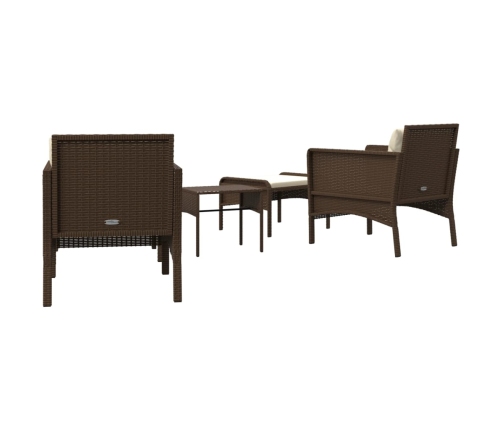 Set muebles de jardín 5 piezas y cojines ratán sintético marrón