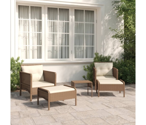 Set muebles de jardín 5 piezas y cojines ratán sintético marrón