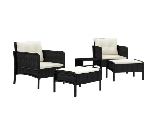 Set de muebles de jardín 5 pzas y cojines ratán sintético negro