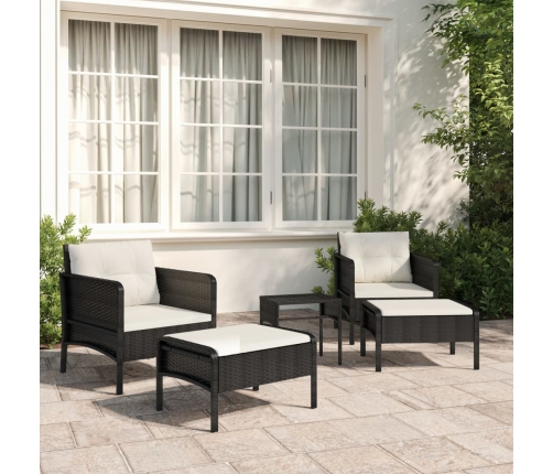 Set de muebles de jardín 5 pzas y cojines ratán sintético negro
