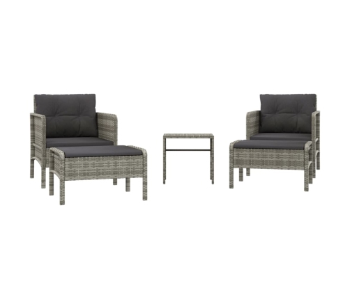 Set de muebles de jardín 5 pzas y cojines ratán sintético gris
