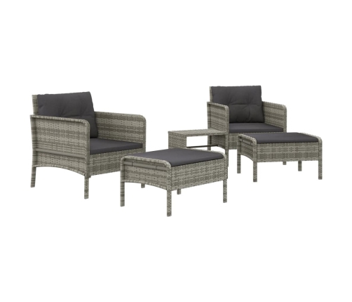 Set de muebles de jardín 5 pzas y cojines ratán sintético gris